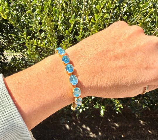 Chrystal Blue Oval Cut Premium Crystal Tennis Bracelet - Shabby To Chic Jewelry