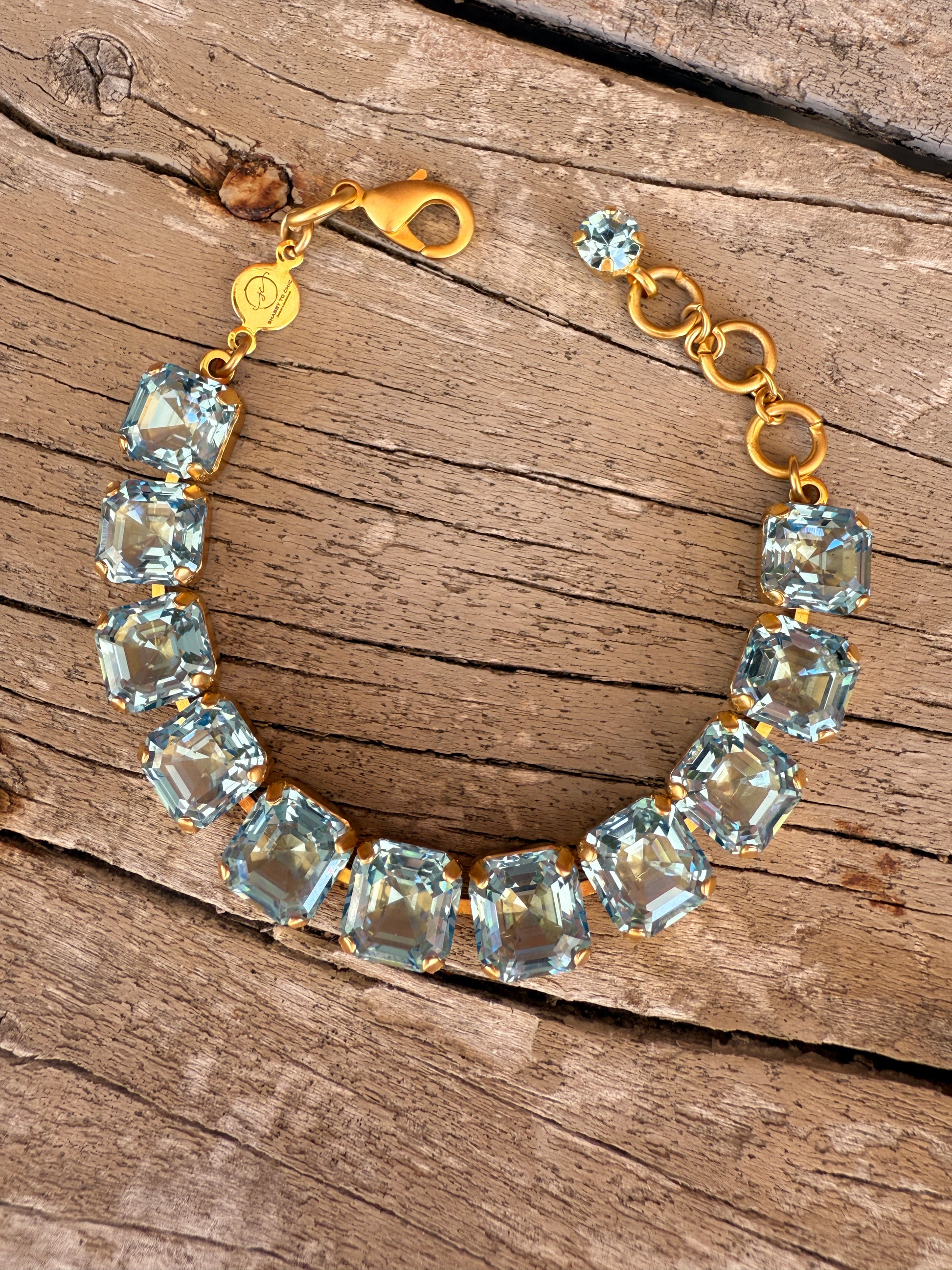 Lucy Light Blue Square Cut Crystal Tennis Bracelet - Shabby To Chic Jewelry