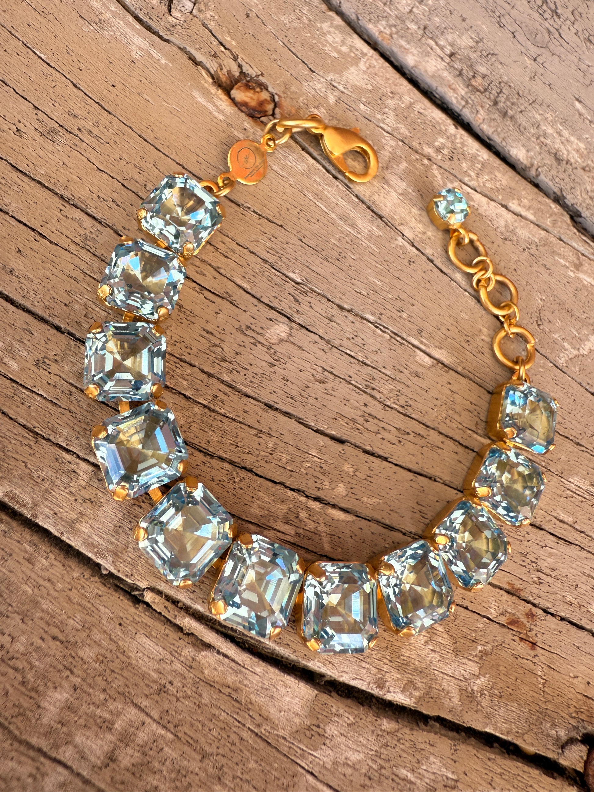 Lucy Light Blue Square Cut Crystal Tennis Bracelet - Shabby To Chic Jewelry