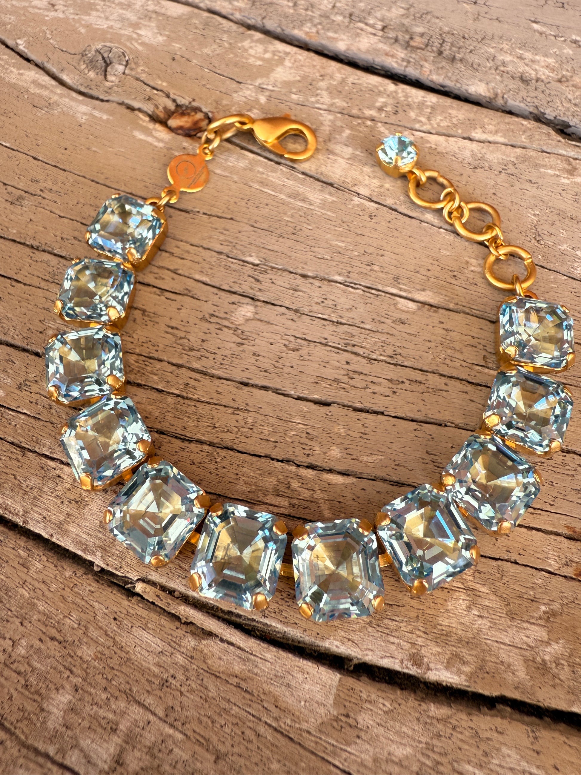Lucy Light Blue Square Cut Crystal Tennis Bracelet - Shabby To Chic Jewelry