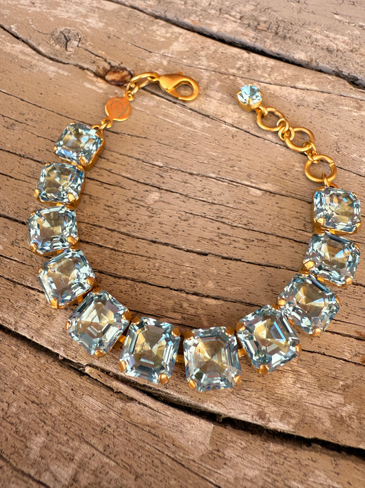 Lucy Light Blue Square Cut Crystal Tennis Bracelet - Shabby To Chic Jewelry