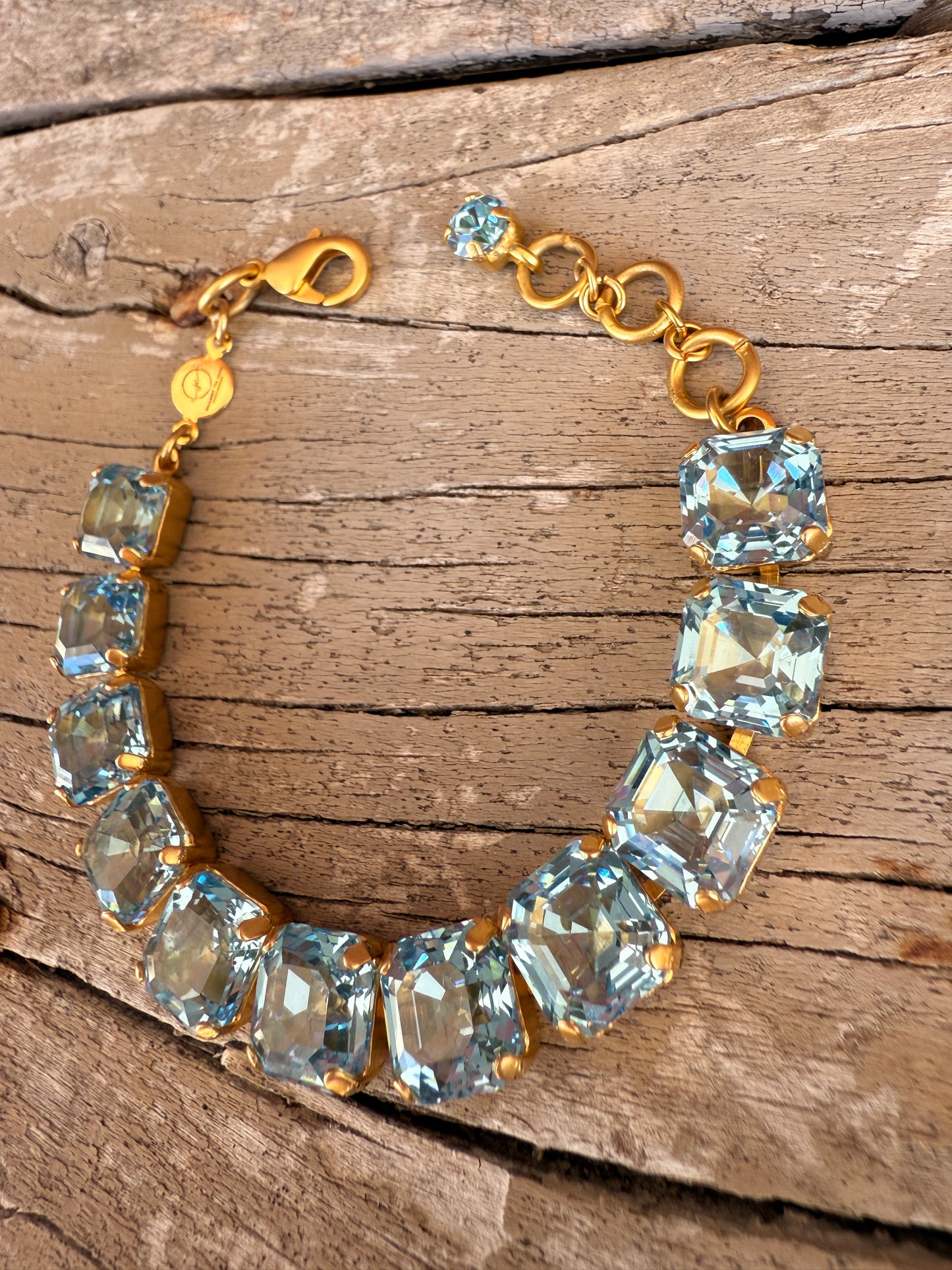 Lucy Light Blue Square Cut Crystal Tennis Bracelet - Shabby To Chic Jewelry