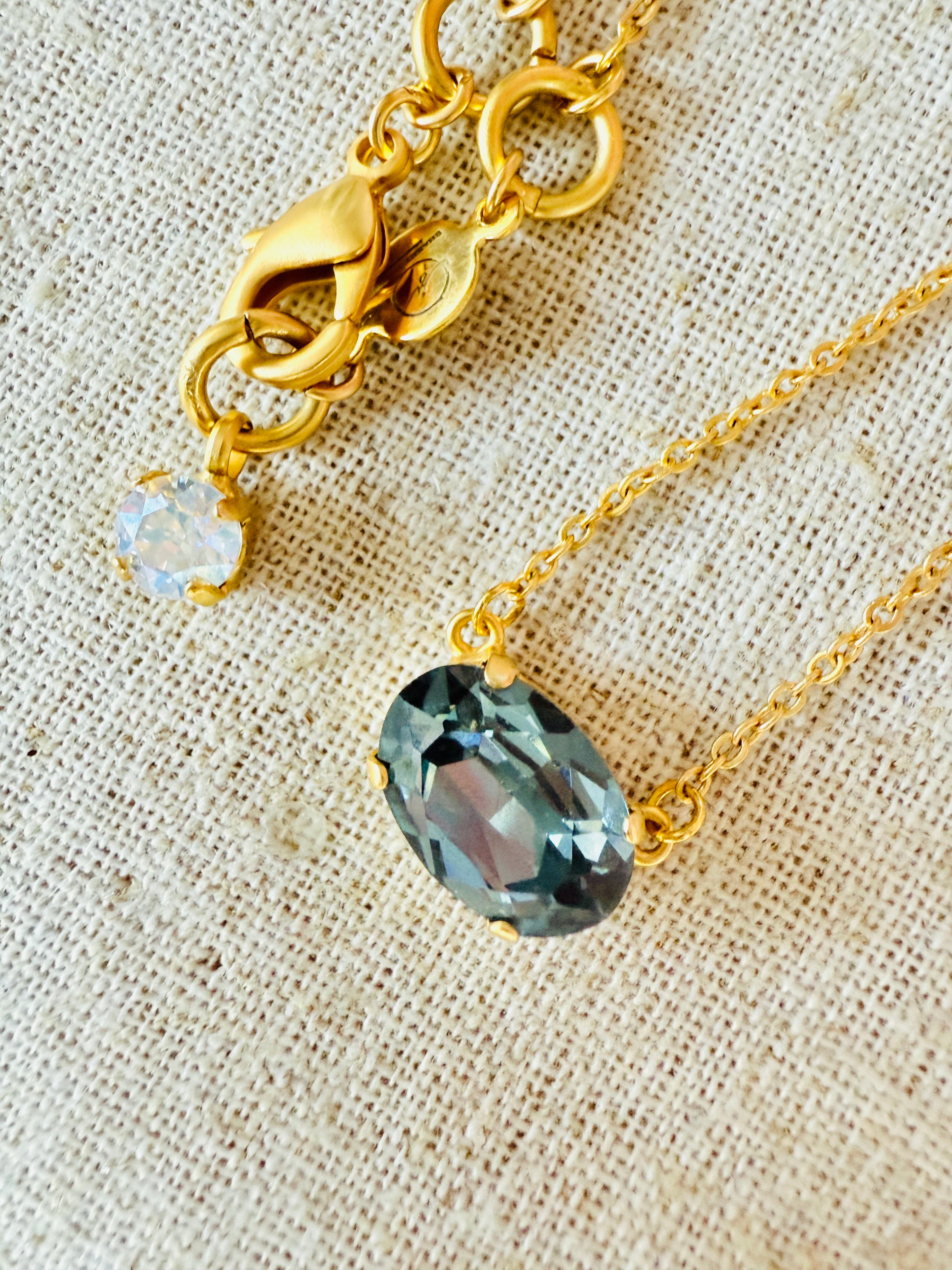 Tori Oval Crystal Pendant Necklace - Shabby To Chic Jewelry