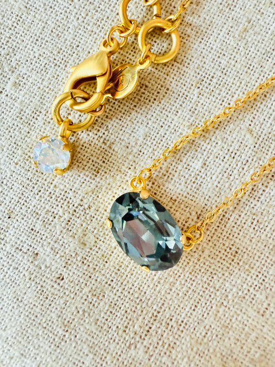 Tori Oval Crystal Pendant Necklace - Shabby To Chic Jewelry