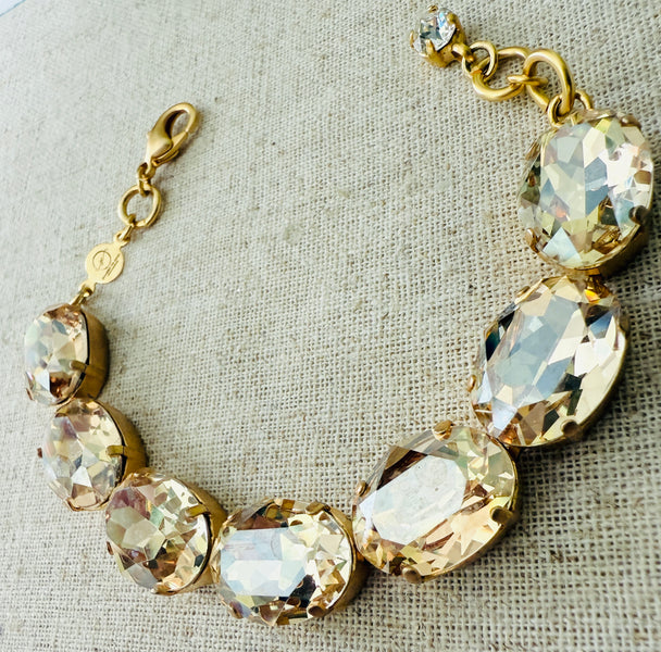 Makayla Gold Oval Cut Crystal Bracelet - Shabby To Chic Jewelry