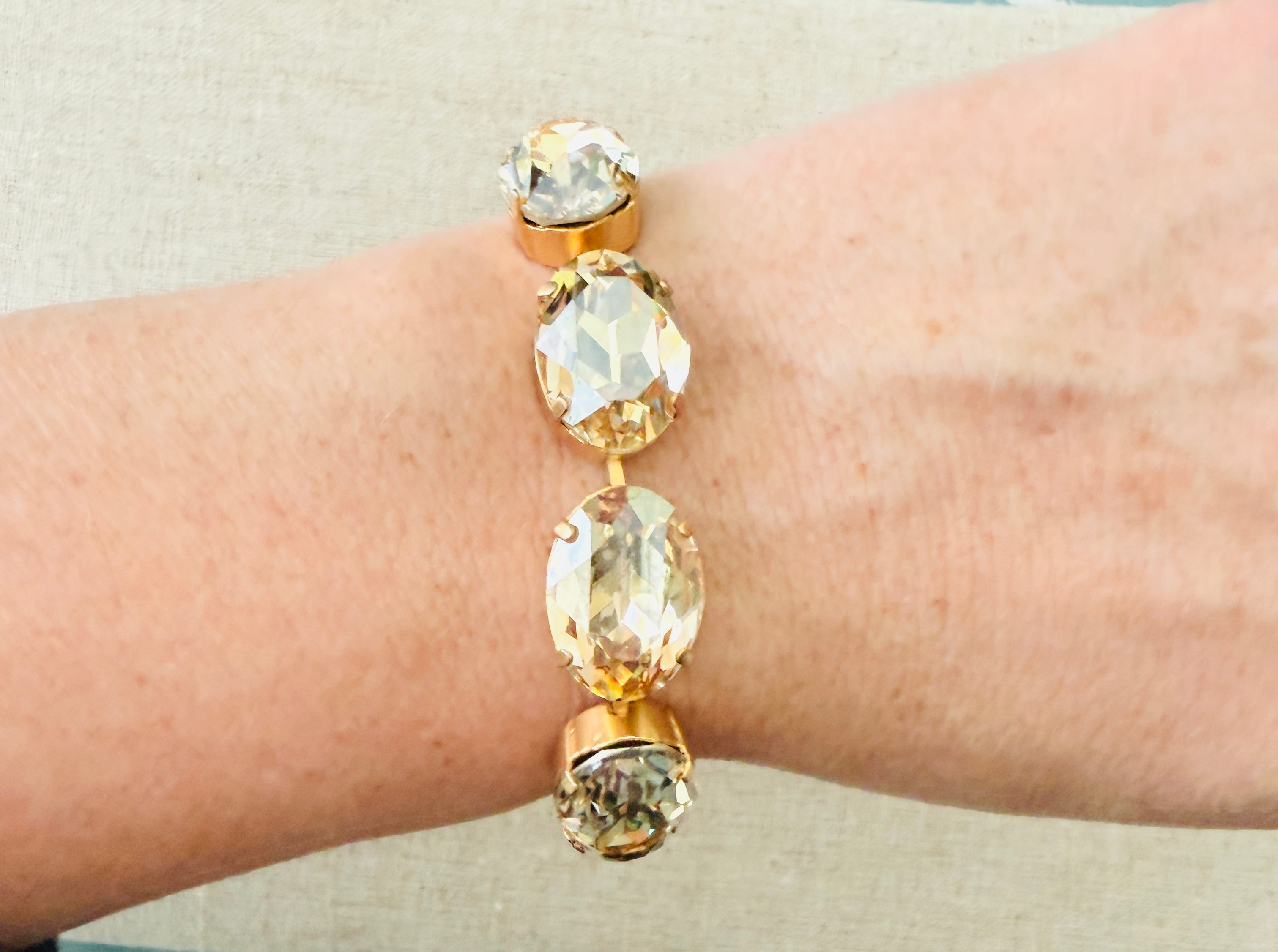 Makayla Gold Oval Cut Crystal Bracelet - Shabby To Chic Jewelry