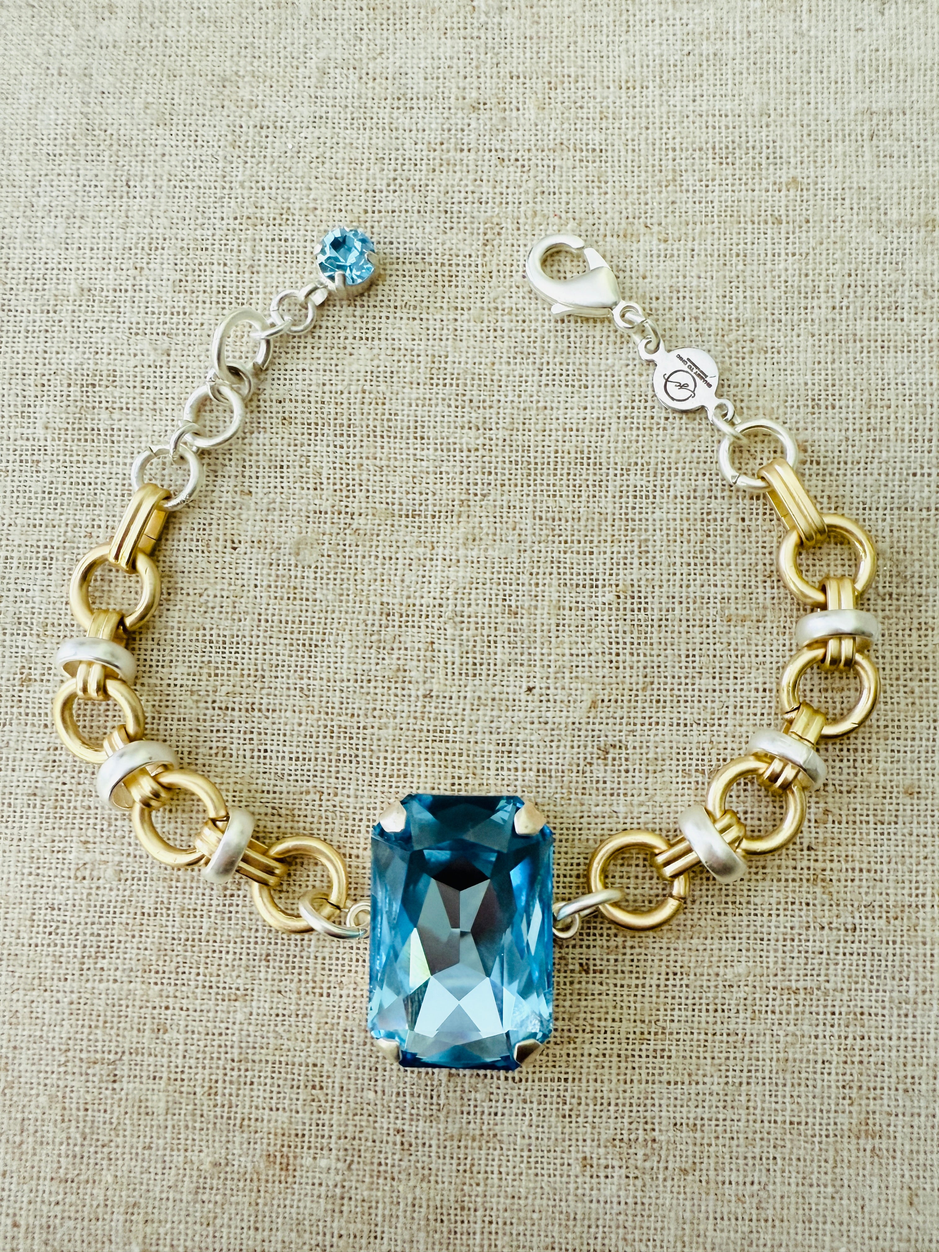 Leah Square Cut Light Sapphire Two Tone Crystal Bracelet - Shabby To Chic Jewelry