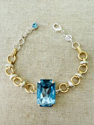Leah Square Cut Light Sapphire Two Tone Crystal Bracelet - Shabby To Chic Jewelry