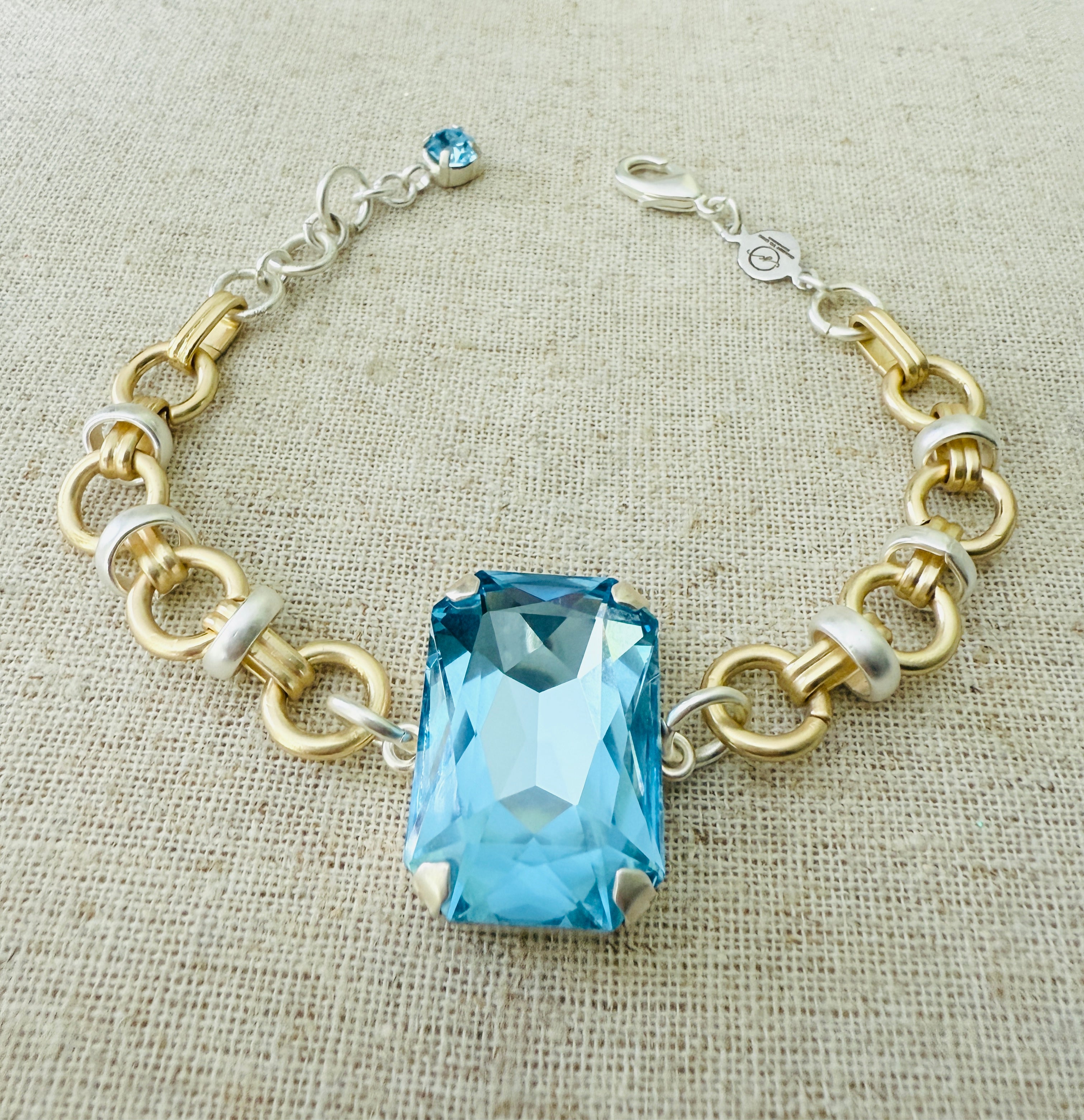 Leah Square Cut Light Sapphire Two Tone Crystal Bracelet - Shabby To Chic Jewelry