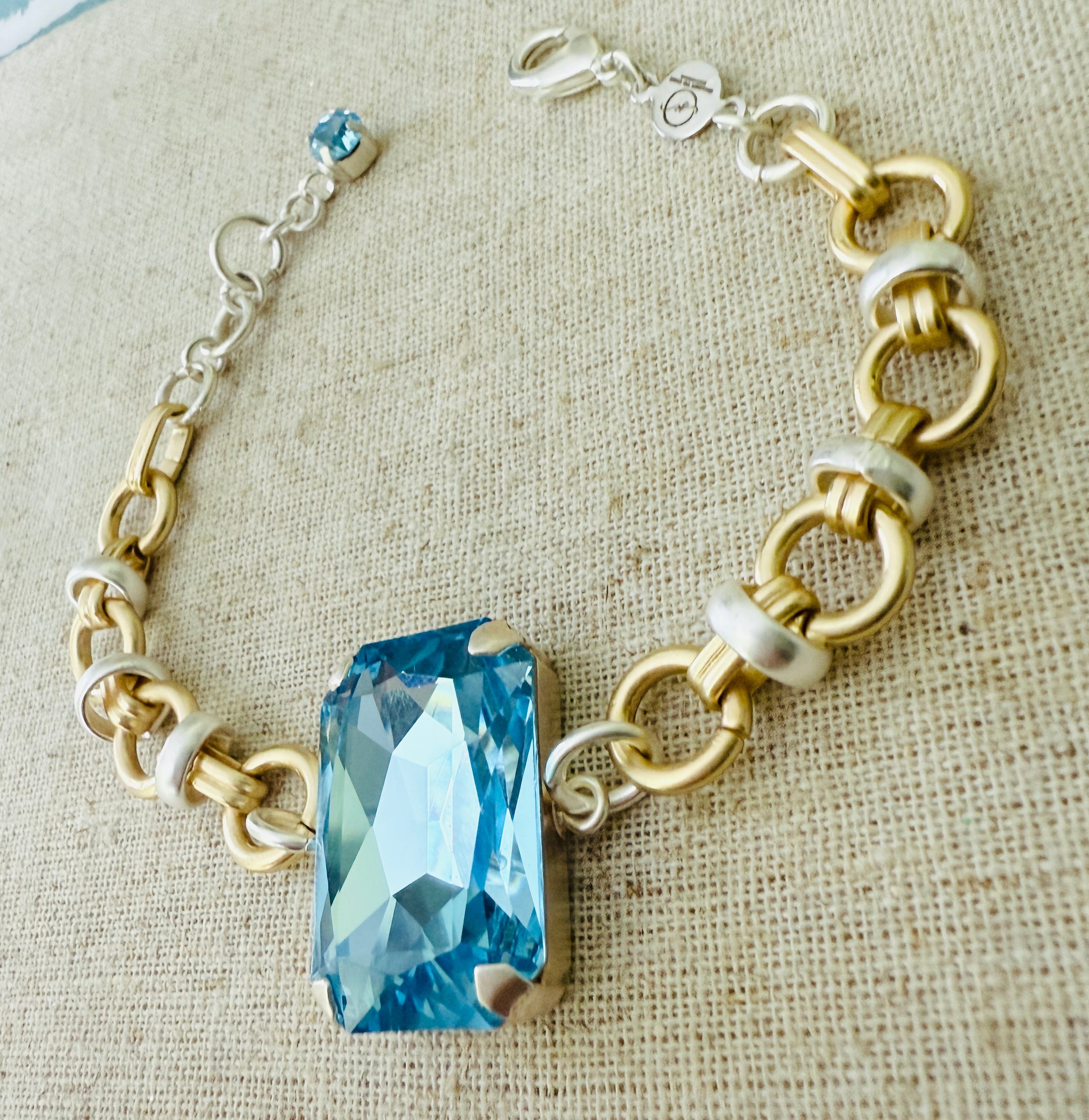 Leah Square Cut Light Sapphire Two Tone Crystal Bracelet - Shabby To Chic Jewelry