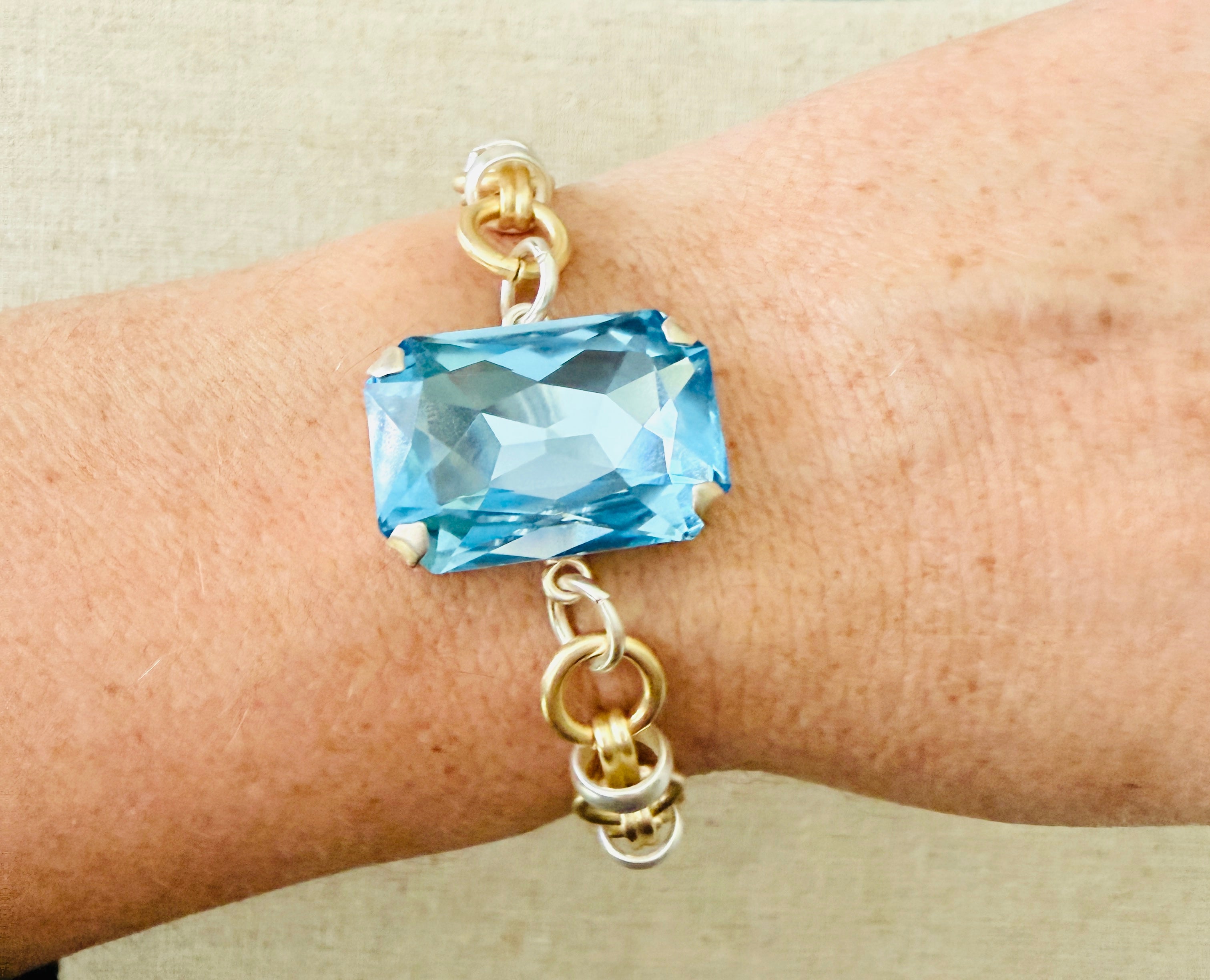 Leah Square Cut Light Sapphire Two Tone Crystal Bracelet - Shabby To Chic Jewelry