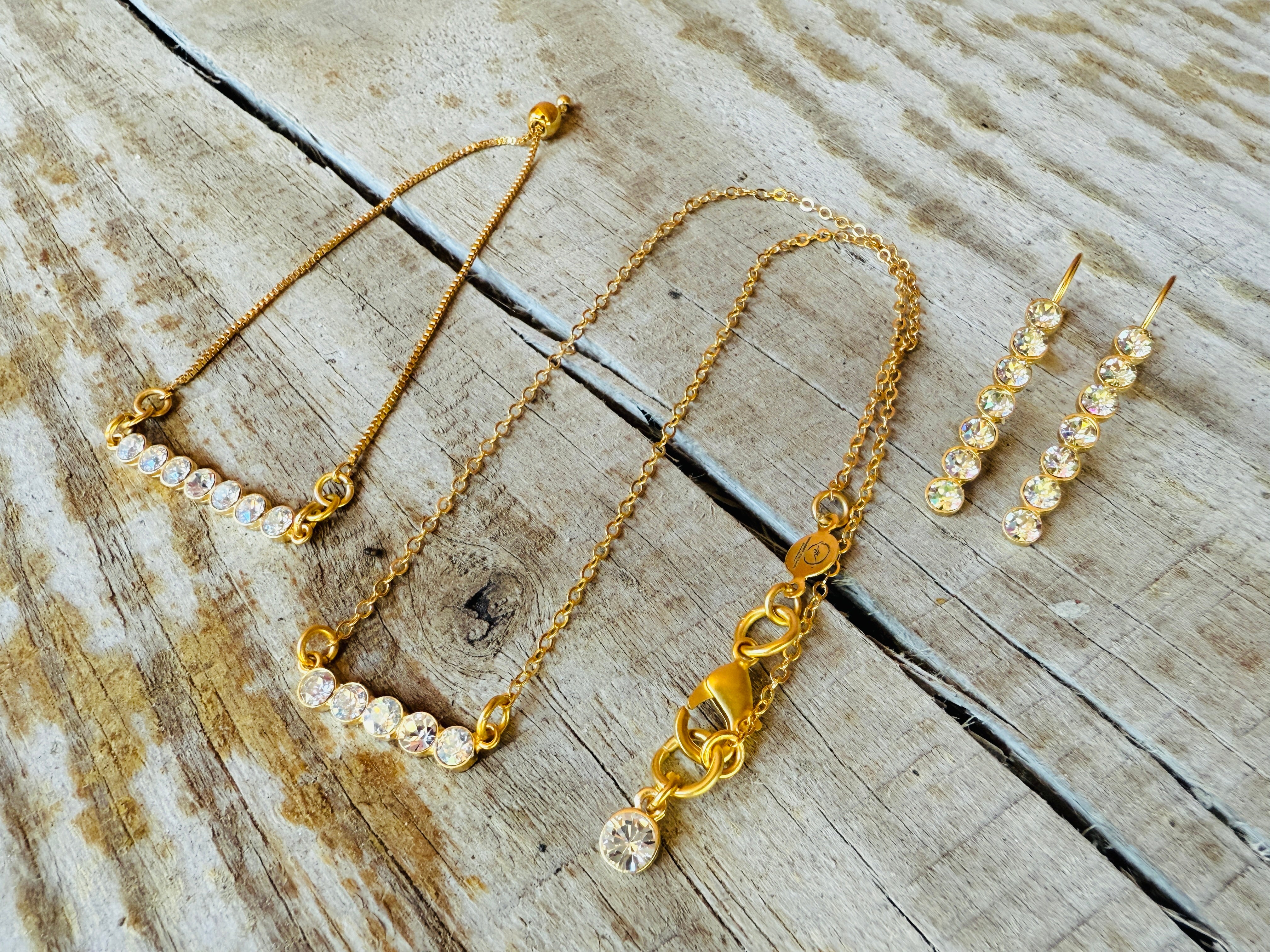 Noelle Petite Crystal Bar Necklace and Bracelet - Shabby To Chic Jewelry