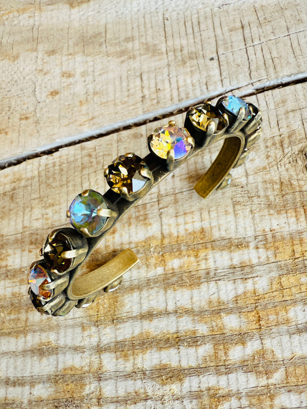 Natasha Brown Crystal Cuff Antique Gold Bracelet