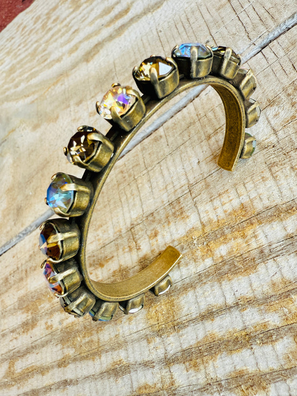 Natasha Brown Crystal Cuff Antique Gold Bracelet