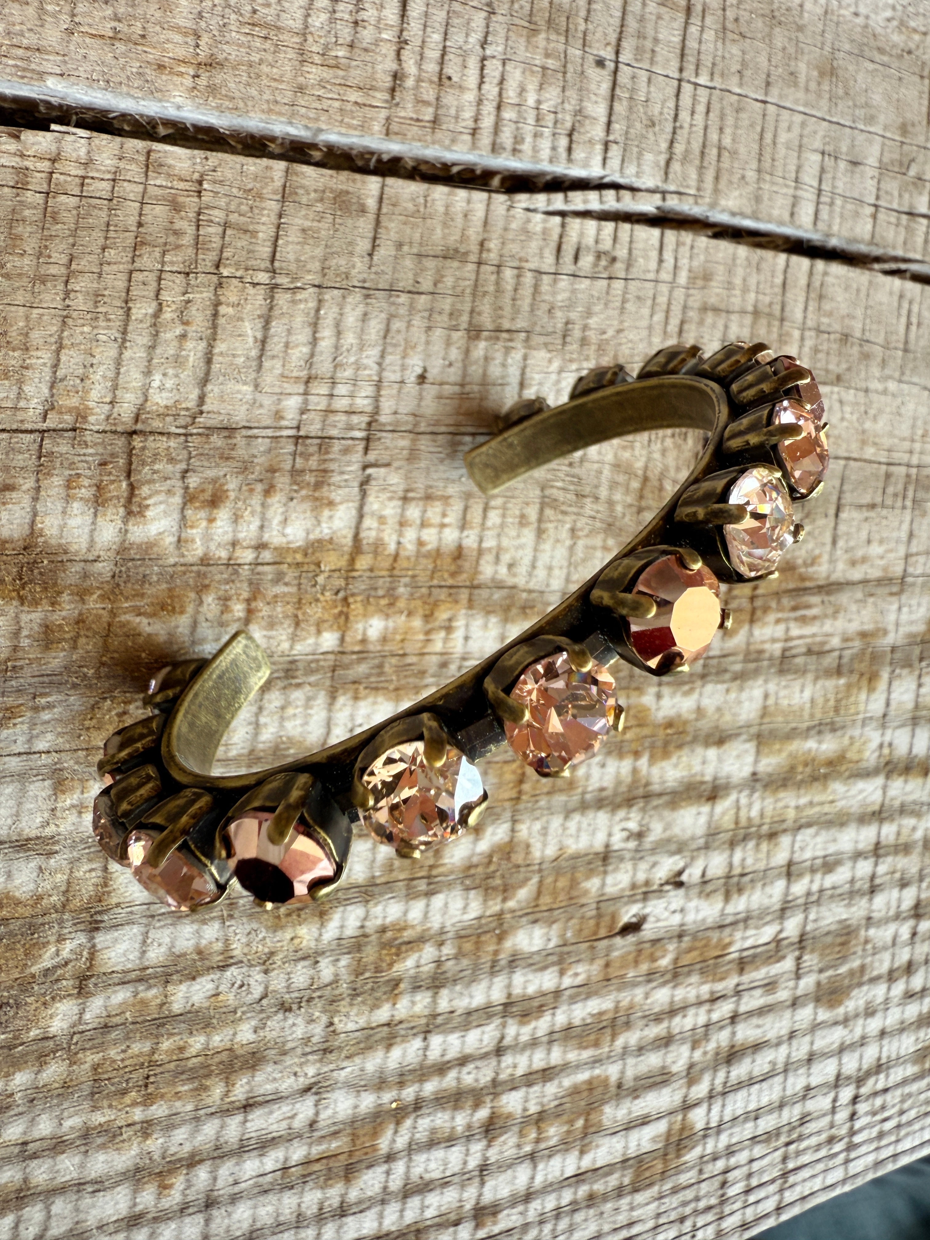 Audrey Rose Crystal Cuff Antique Gold Bracelet - Shabby To Chic Jewelry
