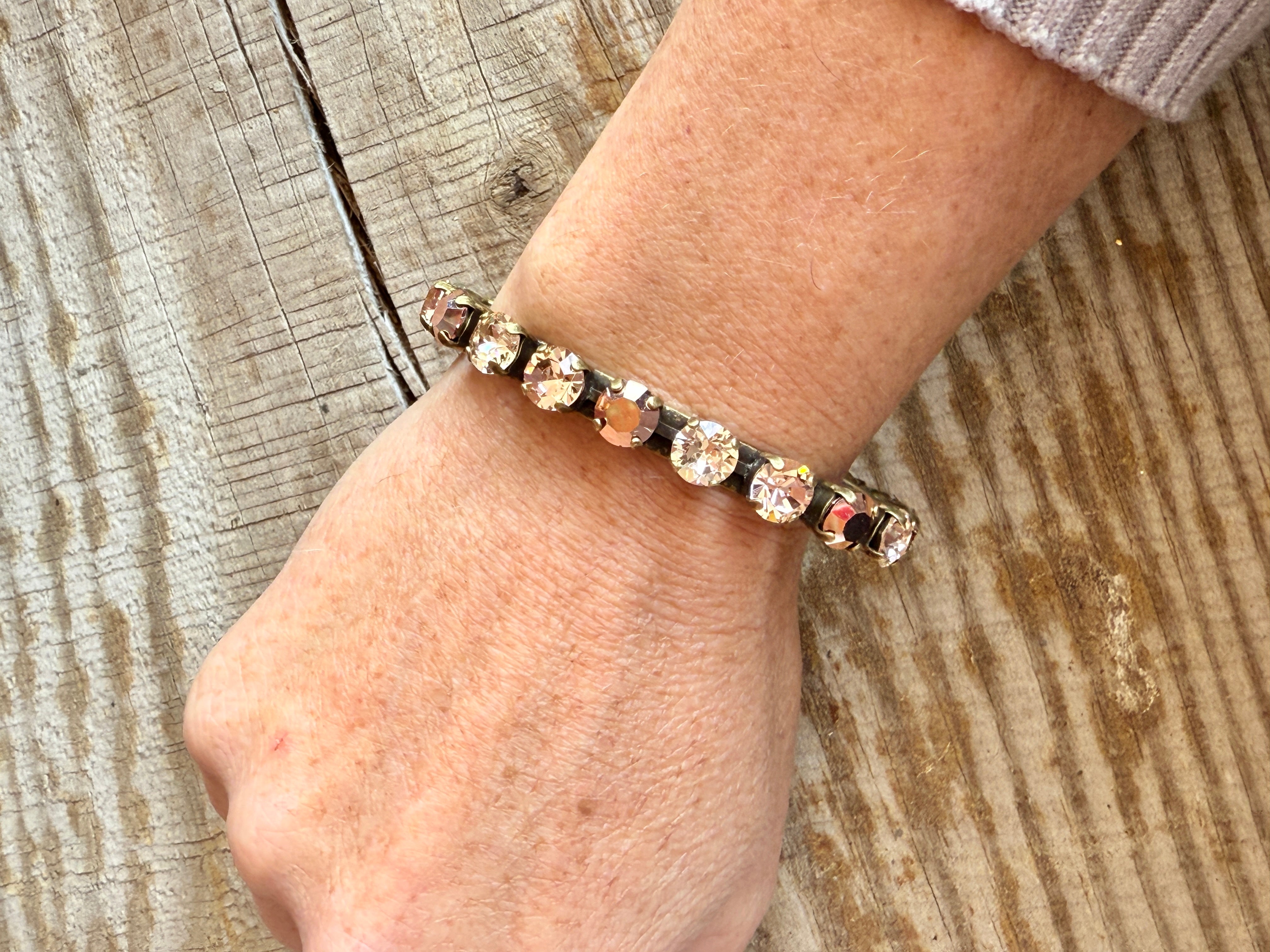 Audrey Rose Crystal Cuff Antique Gold Bracelet - Shabby To Chic Jewelry