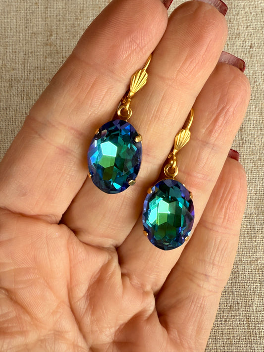 Nikki Oval Cut Crystal Dangle Earrings