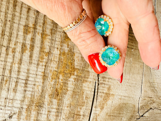 Lacy Turquoise Crystal Stud Earring