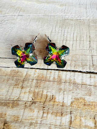 Arden Greek Cross Crystal Earrings - Shabby To Chic Jewelry