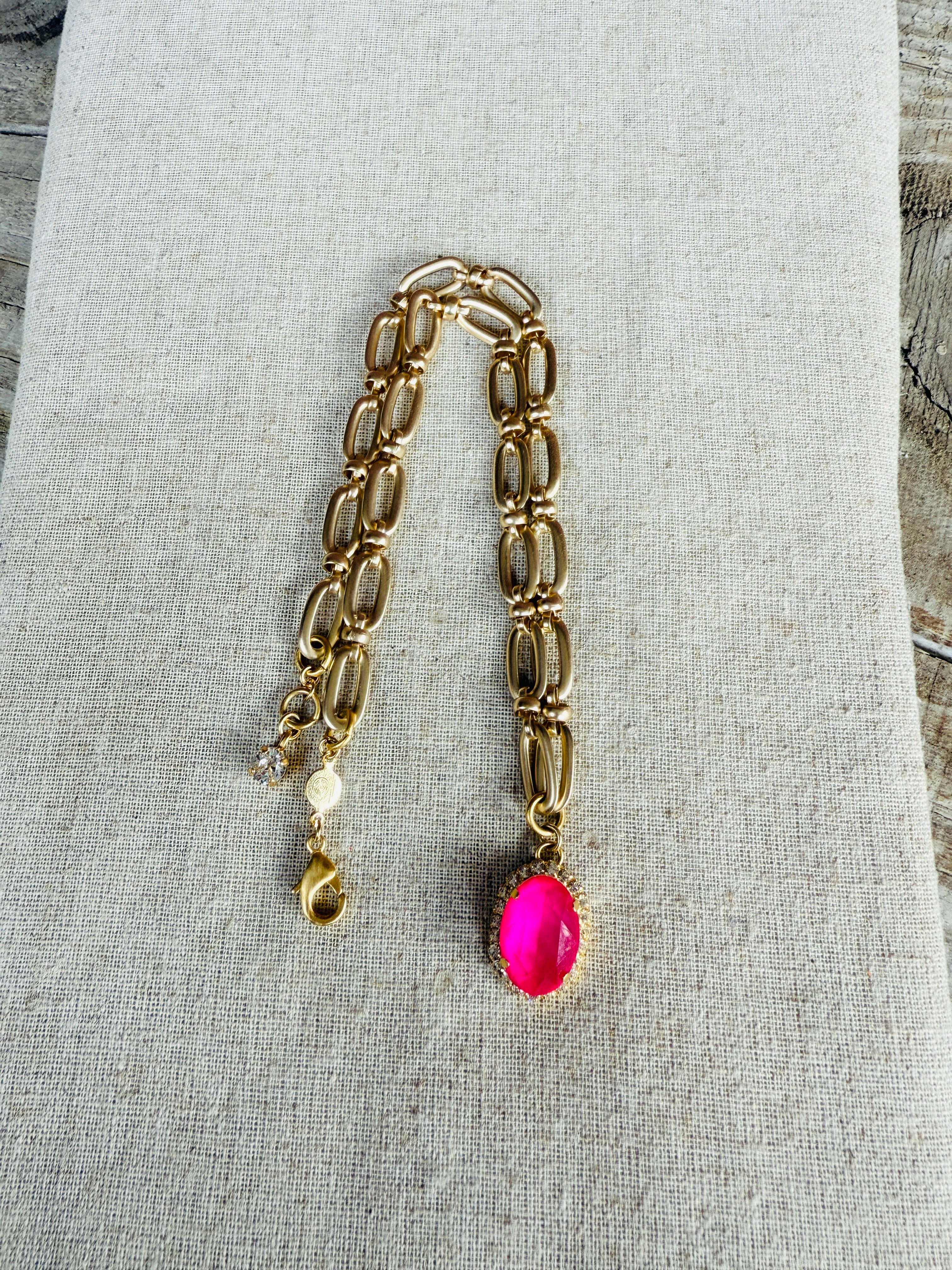 Amiya Pink Oval Cut Link Necklace - Shabby To Chic Jewelry