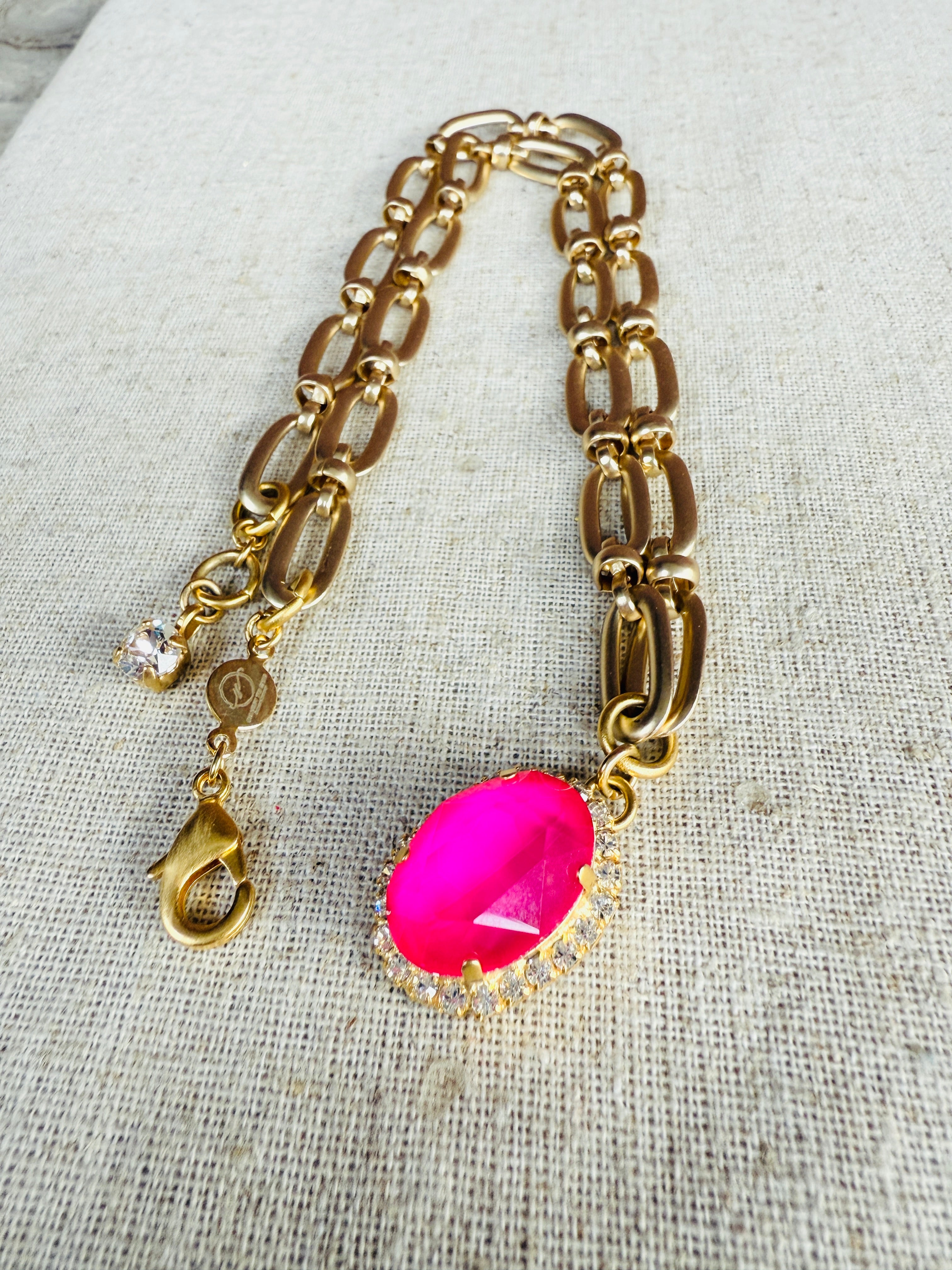Amiya Pink Oval Cut Link Necklace - Shabby To Chic Jewelry