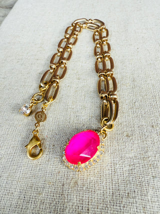 Amiya Pink Oval Cut Link Necklace - Shabby To Chic Jewelry