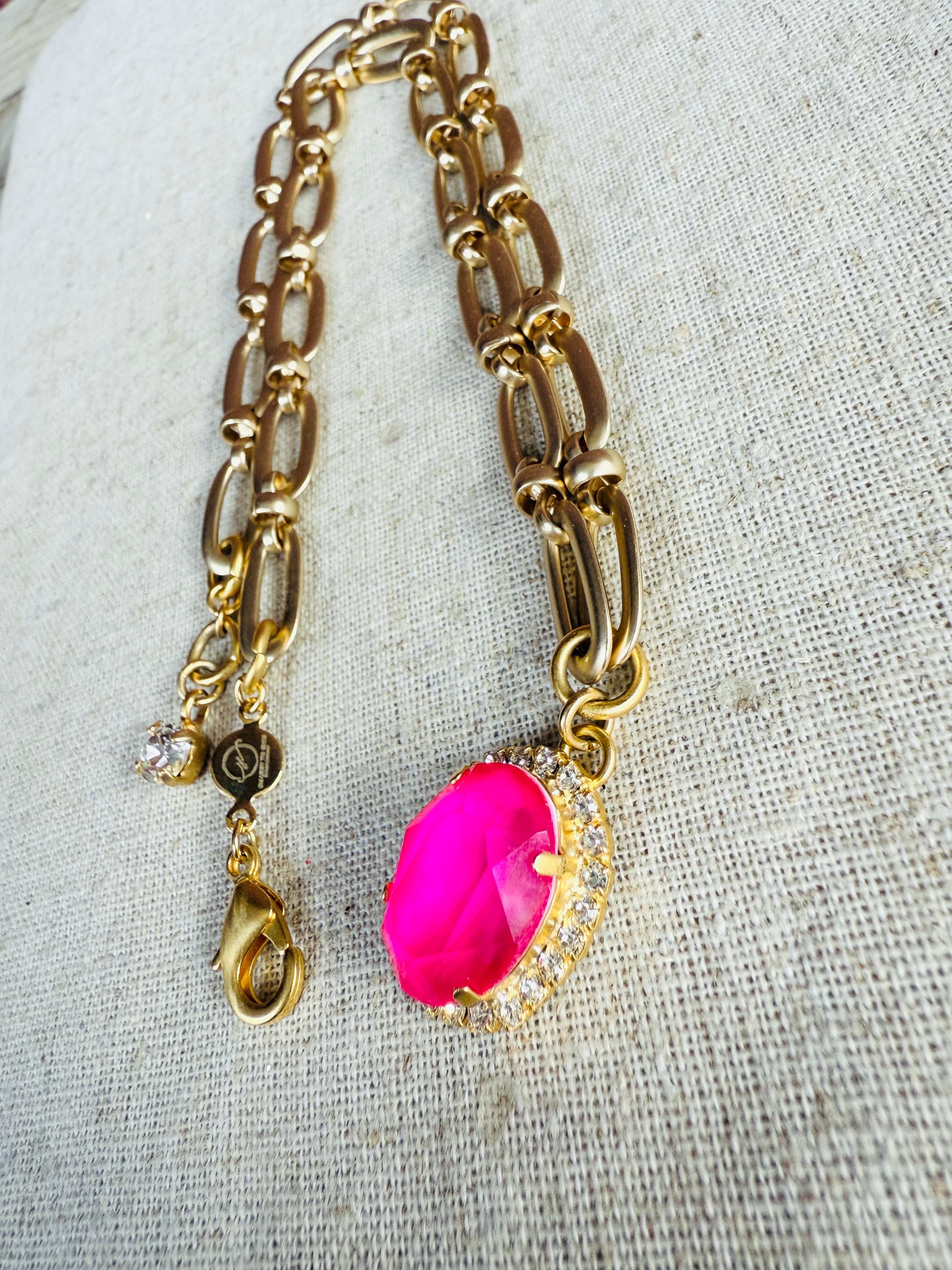 Amiya Pink Oval Cut Link Necklace - Shabby To Chic Jewelry