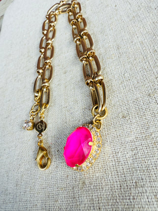 Amiya Pink Oval Cut Link Necklace - Shabby To Chic Jewelry
