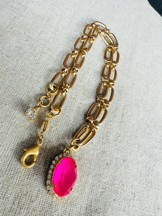 Amiya Pink Oval Cut Link Necklace - Shabby To Chic Jewelry