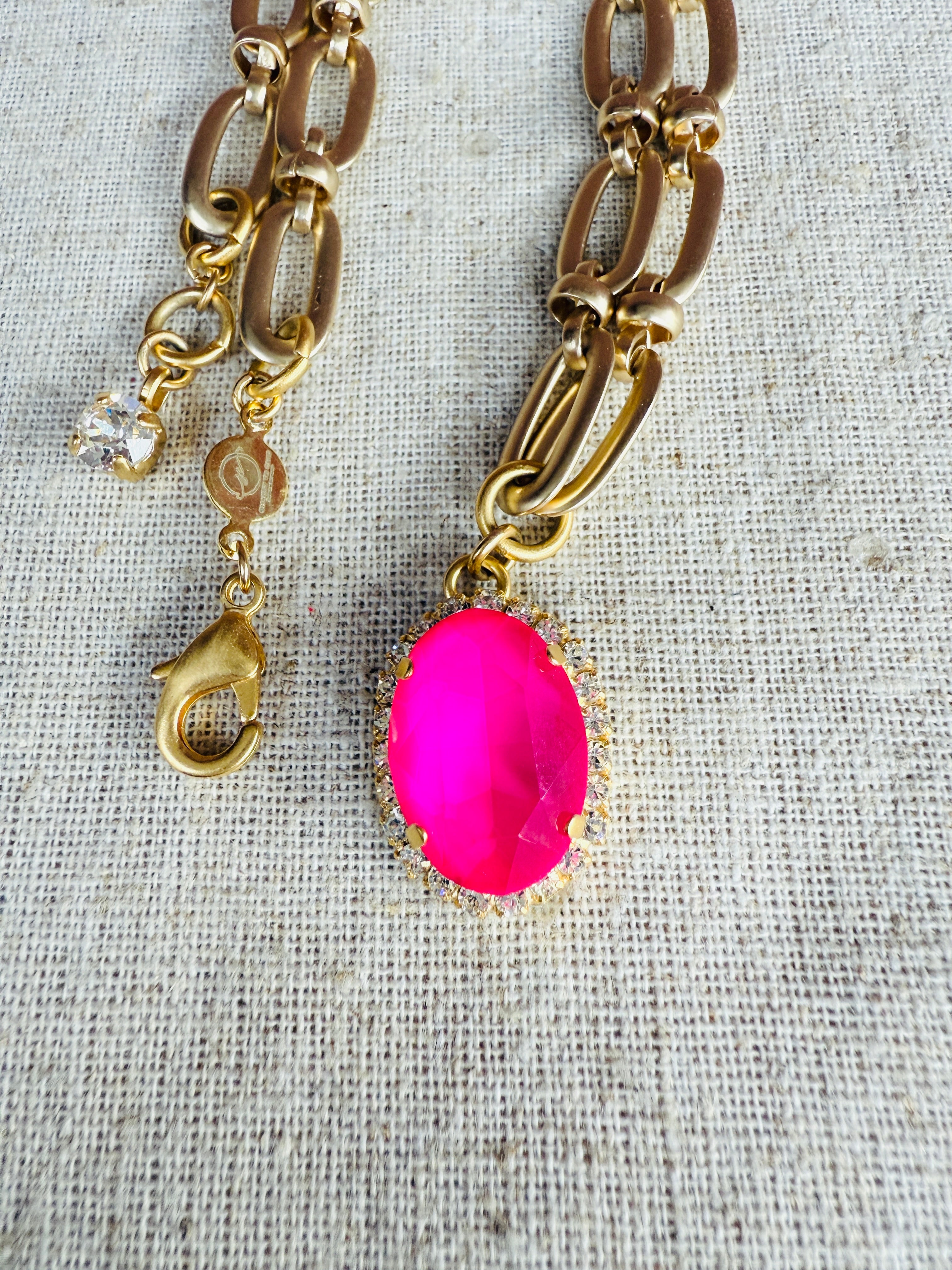 Amiya Pink Oval Cut Link Necklace - Shabby To Chic Jewelry