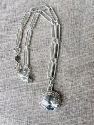 Callie Crystal Pendant Halo Framed Silver Necklace - Shabby To Chic Jewelry