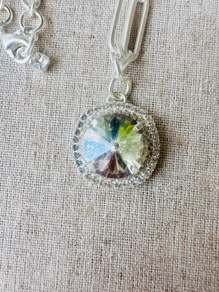 Callie Crystal Pendant Halo Framed Silver Necklace - Shabby To Chic Jewelry