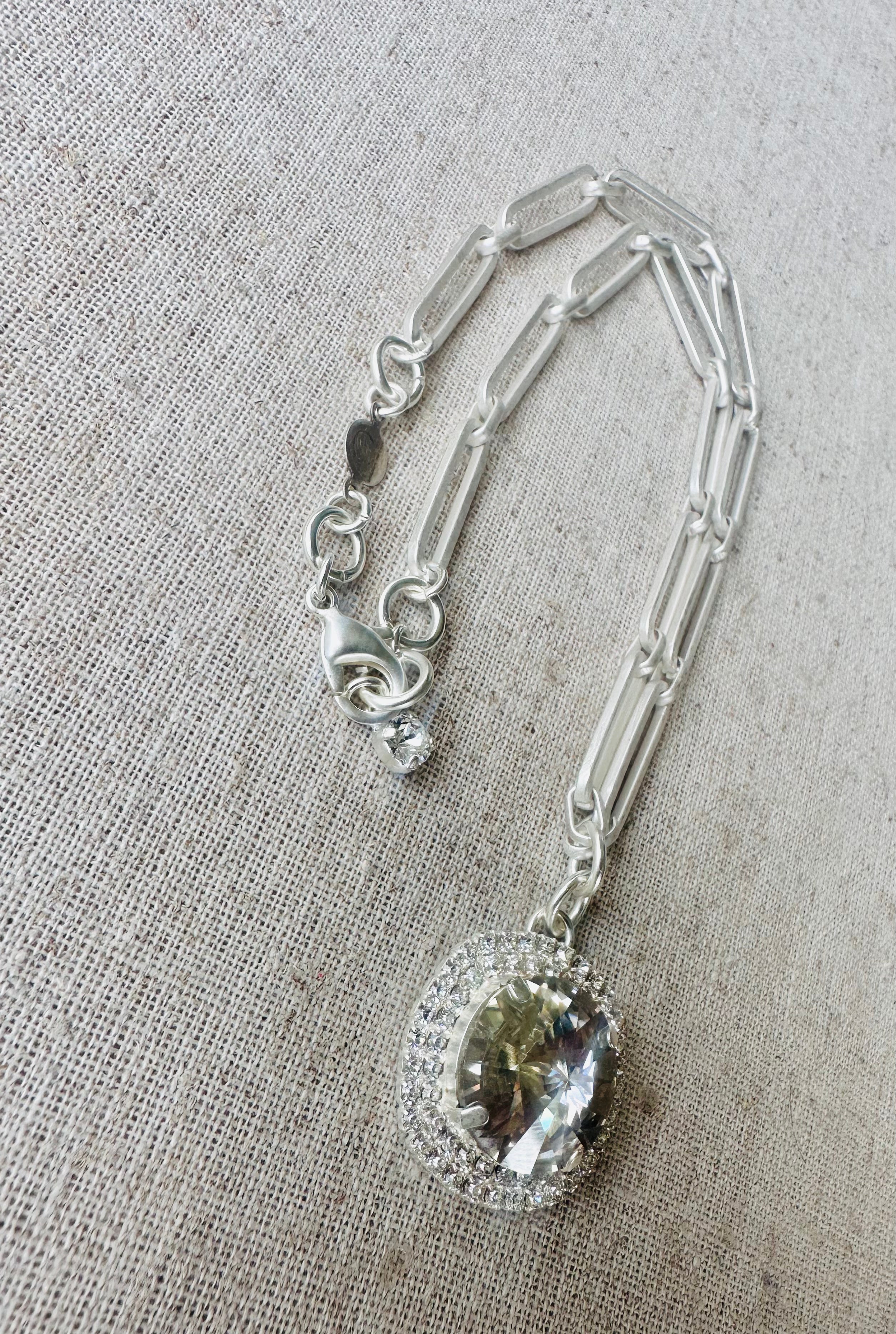 Callie Crystal Pendant Halo Framed Silver Necklace - Shabby To Chic Jewelry