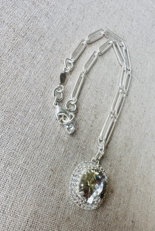 Callie Crystal Pendant Halo Framed Silver Necklace - Shabby To Chic Jewelry