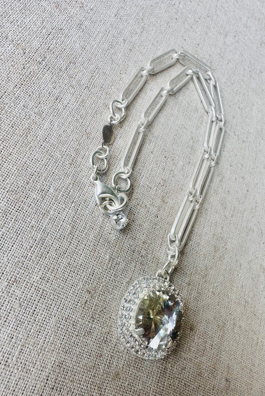 Callie Crystal Pendant Halo Framed Silver Necklace - Shabby To Chic Jewelry