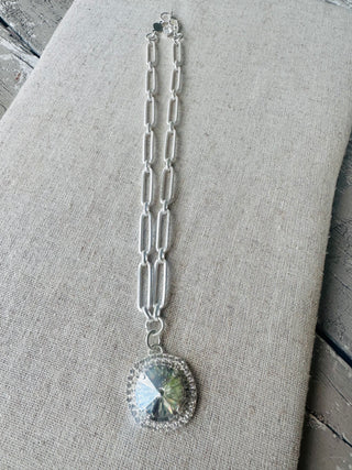 Callie Crystal Pendant Halo Framed Silver Necklace - Shabby To Chic Jewelry