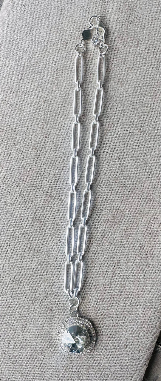 Callie Crystal Pendant Halo Framed Silver Necklace - Shabby To Chic Jewelry