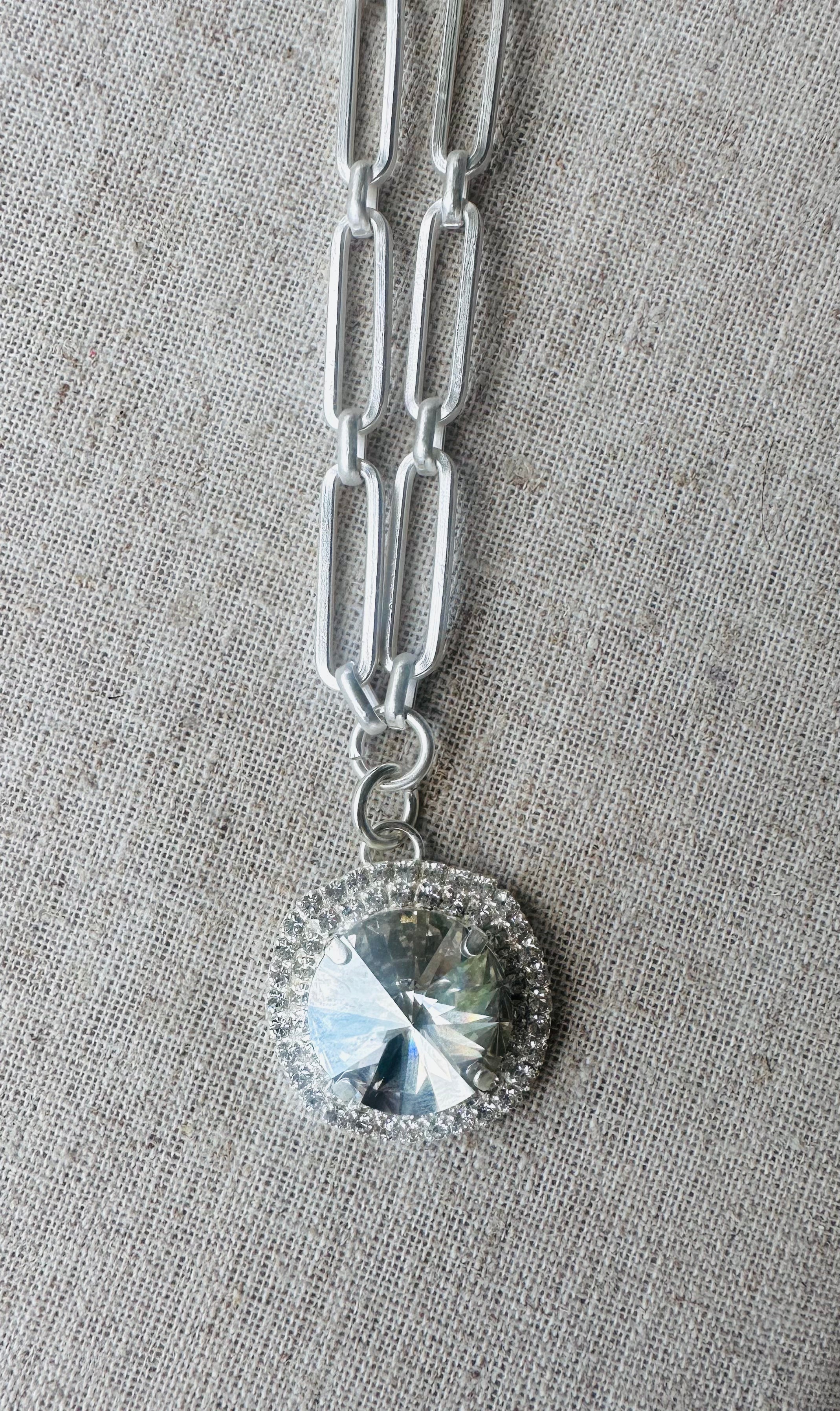Callie Crystal Pendant Halo Framed Silver Necklace - Shabby To Chic Jewelry