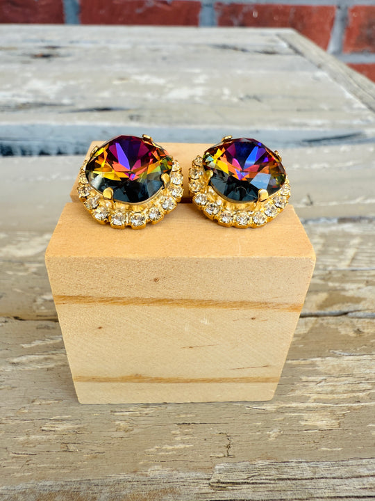 Mona Square Cut Crystal Halo Framed Earrings
