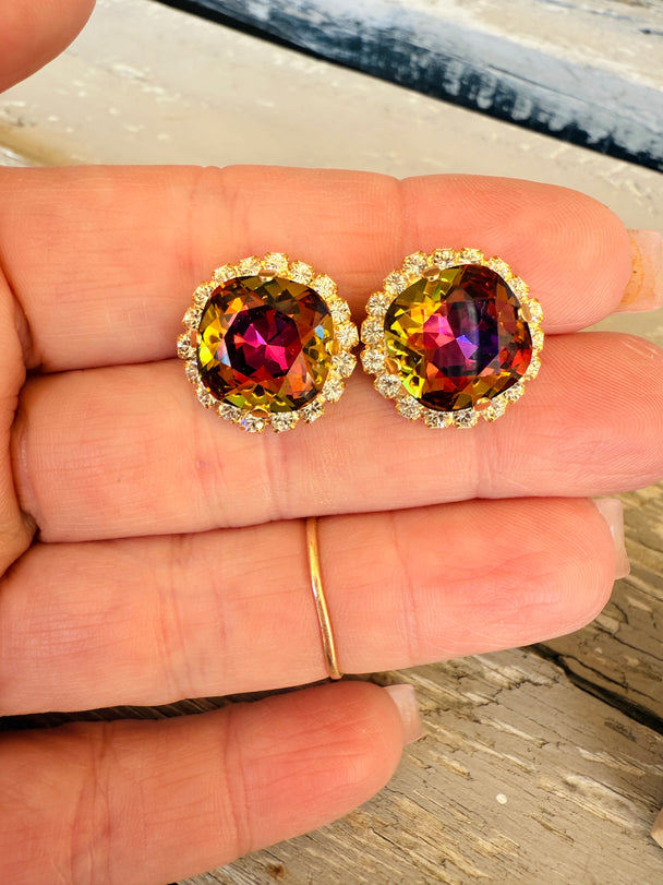 Mona Square Cut Crystal Halo Framed Earrings