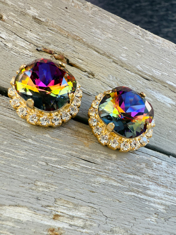 Mona Square Cut Crystal Halo Framed Earrings