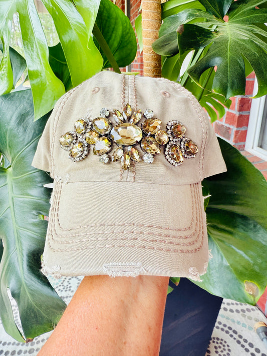 Zara Women's Khaki Crystal Embellished Hat
