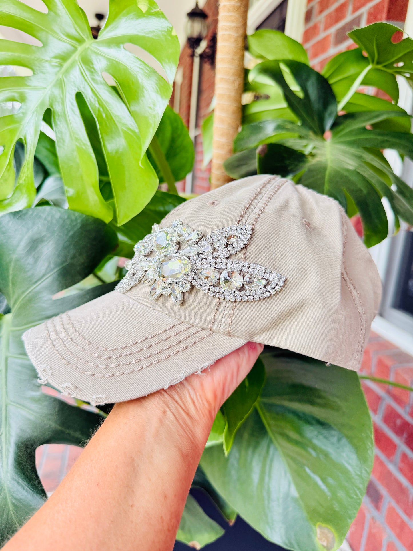 Bella Women's Khaki Crystal Embellished Hat