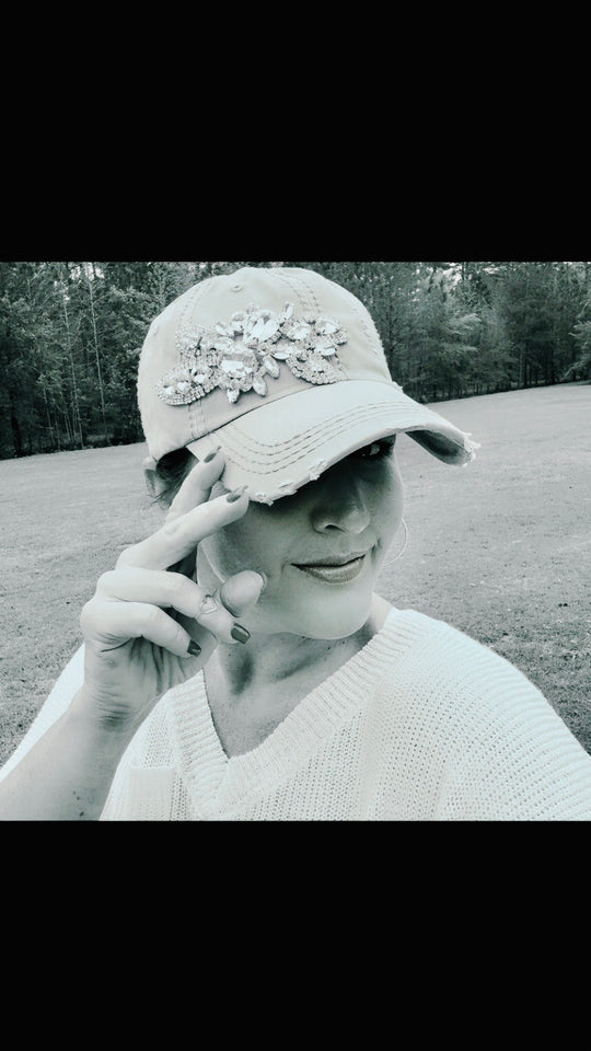 Bella Women's Khaki Crystal Embellished Hat
